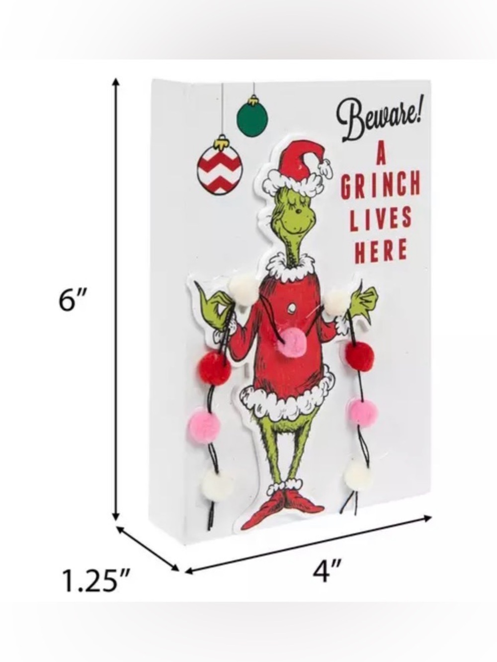 A Grinch Lives Here Wood Decor Beware! A Grinch Lives Here Holiday Block Sign - - Picture 2 of 3